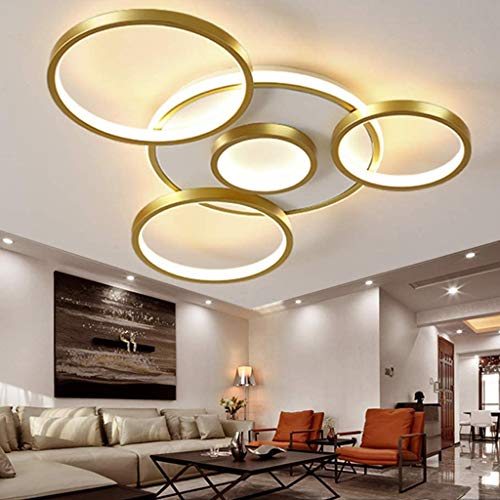 Wohnzimmerlampe LED Dimmbar Deckenleuchte Mit Fernbedienung Lichtfarbe/Helligkeit Einstellbar Deckenlampe Metallrahmen Schlafzimmerlampe Modern Groß Schlafzimmer Esszimmer Pendelleuchte,Gold,5heads von YZSJ