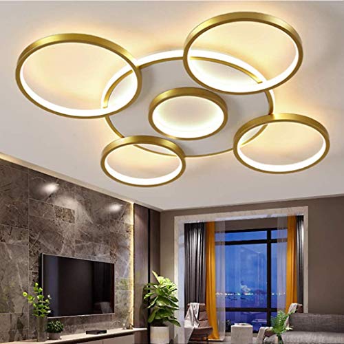 Wohnzimmerlampe LED Dimmbar Deckenleuchte Mit Fernbedienung Lichtfarbe/Helligkeit Einstellbar Deckenlampe Metallrahmen Schlafzimmerlampe Modern Groß Schlafzimmer Esszimmer Pendelleuchte,Gold,6heads von YZSJ