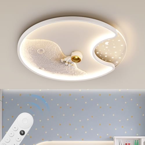 YZSJ Moderne Runde LED Deckenleuchte Cartoon Astronaut Planet Design Deckenleuchte Mit Fernbedienung Induktionsdimmbar Für Schlafzimmer Kinderzimmer Wohnzimmer Arbeitszimmer Weiß von YZSJ