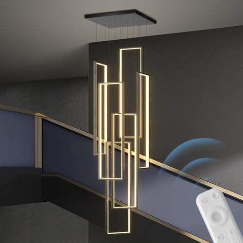 YZSJ Moderne Schwarze Geometrische LED-Pendelleuchte Einfache Rechteckige Pendelleuchte 3000K-6000K Dimmbar Geeignet Für Schlafzimmer Esszimmer Wohnzimmer Decke(Größe:6 Heads) von YZSJ