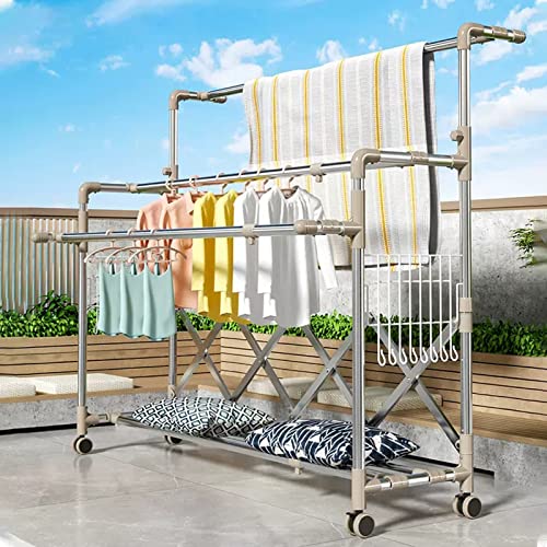 YZSMD Kleidung Airer Indoor Heavy Duty Edelstahl Wäscherei Trocknungsregale, Faltbare Verschlusssierbare zusammenklappbare Trocknungsregalkleidung, bewegliche Trocknungsregal mit 4 Richtigen, 5 Pole von YZSMD