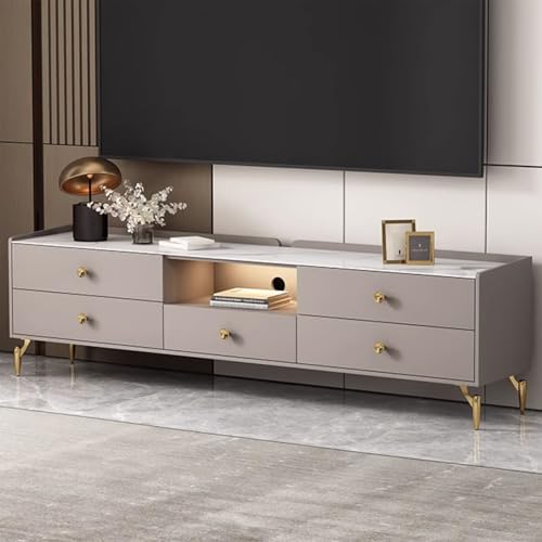 YZSMD Moderne Rock Slab TV -Ständer mit LED -Sensorlicht, 5 Schubladen und offener Speicher - Unterhaltungszentrum, Fernsehschrank, Medienkonsole -Tisch von YZSMD