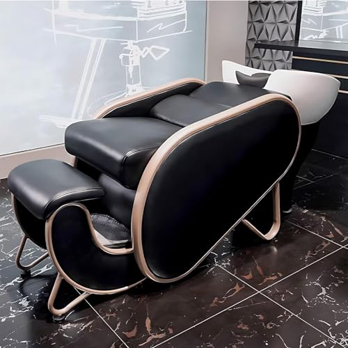 YZSMD Salon Shampoo -Becken und Rückspüleneinheit mit Keramikbeckenset - Haarpflege Massagebehandlung Stuhl Halbschaltanschluss, Shampoo Bett mit Stufenschemel von YZSMD