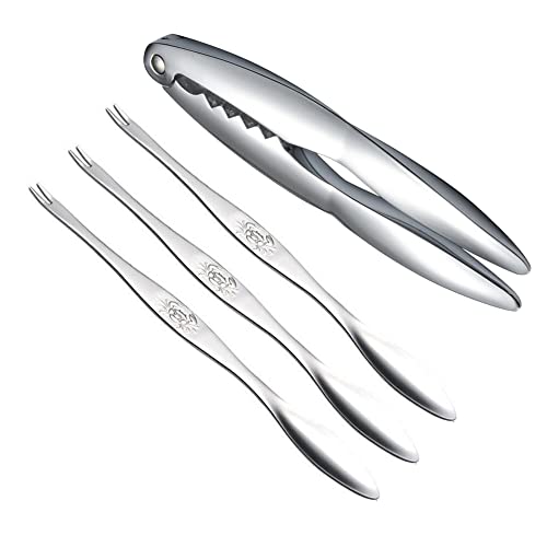 YZSZ 4-teiliges Meeresfrüchte Tool Meeresfrüchte Gabeln Set 1 Hummer Krabben Crab und 3 Edelstahl Meeresfrüchte Gabeln Hartschalen Schalentiere Alle Arten Von Meeresfrüchten und Nüssen Usw (Silber) von YZSZ