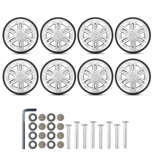 Kofferrollen Ersatzrollen 8 Teile/satz Universal Gepäck Räder 60mm Reise Koffer Ersatz Doppel Reparatur Kits Einfache Installation Leichtgängig(Silver) von YZWHKJ