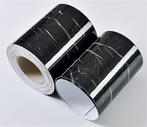 Wandbordüre Selbstklebend Praktische wasserdichte Baseboard Wandaufkleber Dekorative Film Selbstklebende Taille Linie Wohnzimmer Marmor Wallpaper Grenzen Abziehbilder(Marble Jazz Black,10mx10cm) von YZWHKJ