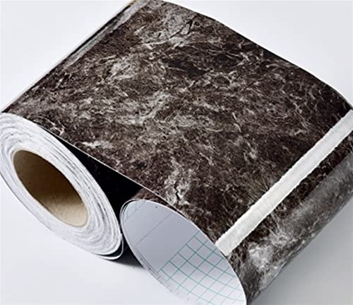 Wandbordüre Selbstklebend Praktische wasserdichte Baseboard Wandaufkleber Dekorative Film Selbstklebende Taille Linie Wohnzimmer Marmor Wallpaper Grenzen Abziehbilder(Marble Light Black,5mx10cm) von YZWHKJ