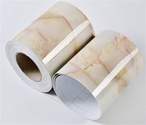Wandbordüre Selbstklebend Praktische wasserdichte Baseboard Wandaufkleber Dekorative Film Selbstklebende Taille Linie Wohnzimmer Marmor Wallpaper Grenzen Abziehbilder(Marble Light Yellow,5mx10cm) von YZWHKJ