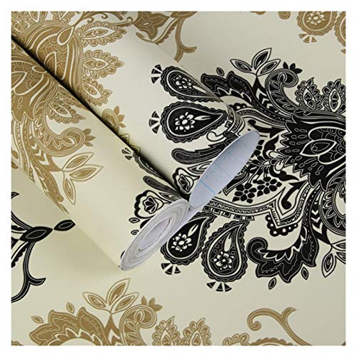 YZWHKJ Tapete Vliestapete Luxus-Schwarz-Blumen Damast-Tapeten-Rolle Self Adhesive Home Decor Wohnzimmer Schlafzimmer Floral Wall Paper Mural(B) von YZWHKJ