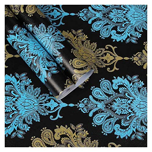 YZWHKJ Tapete Vliestapete Luxus-Schwarz-Blumen Damast-Tapeten-Rolle Self Adhesive Home Decor Wohnzimmer Schlafzimmer Floral Wall Paper Mural(C) von YZWHKJ