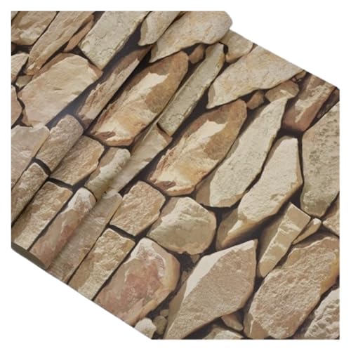 YZWHKJ Tapete Vliestapete Wasserdicht Weinlese 3D Steineffekt Tapete Rolle Moderne Rustic Realistic Faux Stein Textur Vinyl-PVC-Wand-Papier-Ausgangsdekor(WP54001 Sand Brown) von YZWHKJ