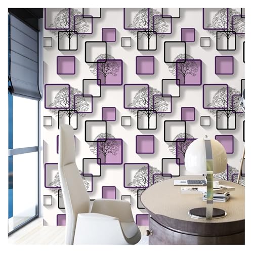 YZWHKJ Tapete Vliestapete Weiß, Lila, Blau Moderne 3d Tapete for Wohnzimmer Schlafzimmer TV Hintergrund Home Dekoration Quadrate Muster Rolle(M00400) von YZWHKJ