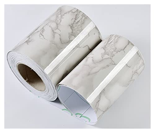 YZWHKJ Wandbordüre Selbstklebend Marmor-Taille Linie Tapete Selbstklebende praktische Wohnzimmer Badezimmer Spiegelmöbel Wasserdichte Taille Baseboard Aufkleber(Marble Light Gray,10m x 10cm) von YZWHKJ