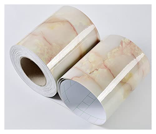 YZWHKJ Wandbordüre Selbstklebend Marmor-Taille Linie Tapete Selbstklebende praktische Wohnzimmer Badezimmer Spiegelmöbel Wasserdichte Taille Baseboard Aufkleber(Marble Light Yellow,10m x 10cm) von YZWHKJ