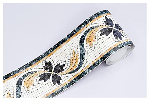 YZWHKJ Wandbordüre Selbstklebend Selbstklebende Baseboard Wasserdichte Badezimmer-Taille Border Rustikale Fliesenaufkleber Vintage Tapete Grenzen Wandpapier(2) von YZWHKJ