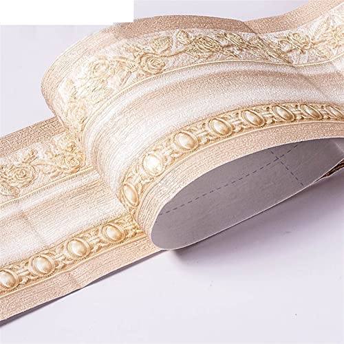 YZWHKJ Wandbordüre Selbstklebend Wasserdichte Baseboard Selbstklebende 5m Länge Hüfter Rand Wandaufkleber Relief Rustikale Fliesen Vintage Tapete Grenzen(Beige european style) von YZWHKJ