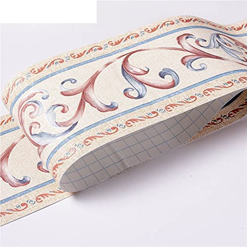 YZWHKJ Wandbordüre Selbstklebend Wasserdichte Baseboard Selbstklebende 5m Länge Hüfter Rand Wandaufkleber Relief Rustikale Fliesen Vintage Tapete Grenzen(Beige vine flower) von YZWHKJ