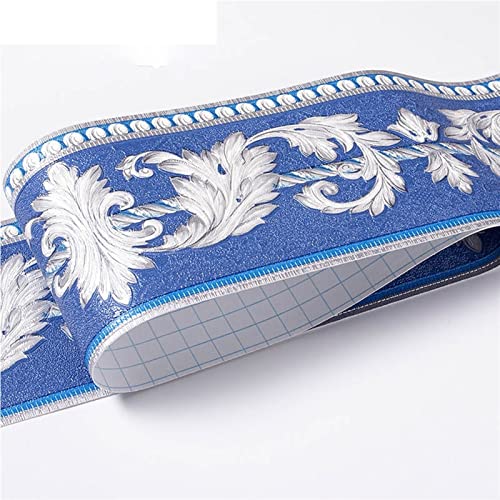 YZWHKJ Wandbordüre Selbstklebend Wasserdichte Baseboard Selbstklebende 5m Länge Hüfter Rand Wandaufkleber Relief Rustikale Fliesen Vintage Tapete Grenzen(Blue eucalyptus leaf) von YZWHKJ