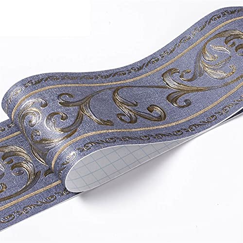 YZWHKJ Wandbordüre Selbstklebend Wasserdichte Baseboard Selbstklebende 5m Länge Hüfter Rand Wandaufkleber Relief Rustikale Fliesen Vintage Tapete Grenzen(Blue vine flower) von YZWHKJ
