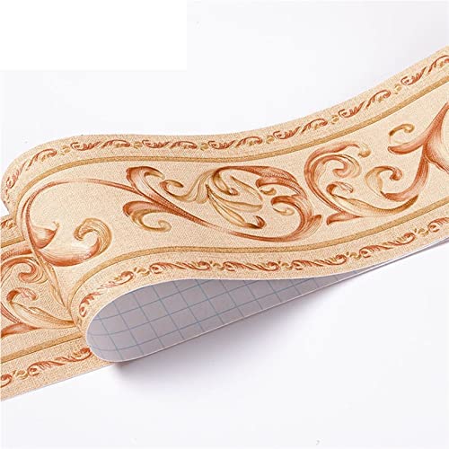 YZWHKJ Wandbordüre Selbstklebend Wasserdichte Baseboard Selbstklebende 5m Länge Hüfter Rand Wandaufkleber Relief Rustikale Fliesen Vintage Tapete Grenzen(Brown vine flower) von YZWHKJ