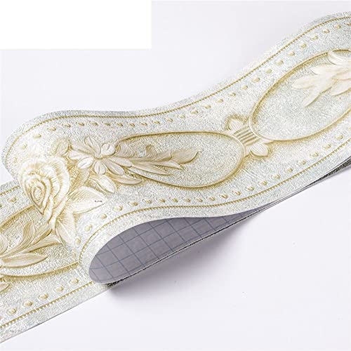 YZWHKJ Wandbordüre Selbstklebend Wasserdichte Baseboard Selbstklebende 5m Länge Hüfter Rand Wandaufkleber Relief Rustikale Fliesen Vintage Tapete Grenzen(Green peony) von YZWHKJ
