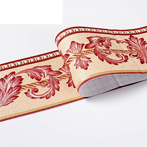 YZWHKJ Wandbordüre Selbstklebend Wasserdichte Baseboard Selbstklebende 5m Länge Hüfter Rand Wandaufkleber Relief Rustikale Fliesen Vintage Tapete Grenzen(Red eucalyptus leaf) von YZWHKJ