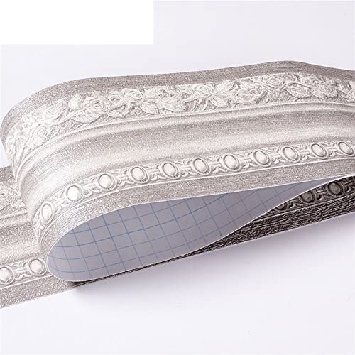 YZWHKJ Wandbordüre Selbstklebend Wasserdichte Baseboard Selbstklebende 5m Länge Hüfter Rand Wandaufkleber Relief Rustikale Fliesen Vintage Tapete Grenzen(Silver gray european) von YZWHKJ