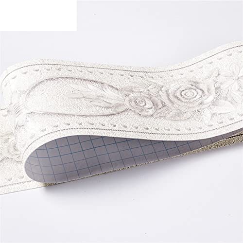 YZWHKJ Wandbordüre Selbstklebend Wasserdichte Baseboard Selbstklebende 5m Länge Hüfter Rand Wandaufkleber Relief Rustikale Fliesen Vintage Tapete Grenzen(White peony) von YZWHKJ