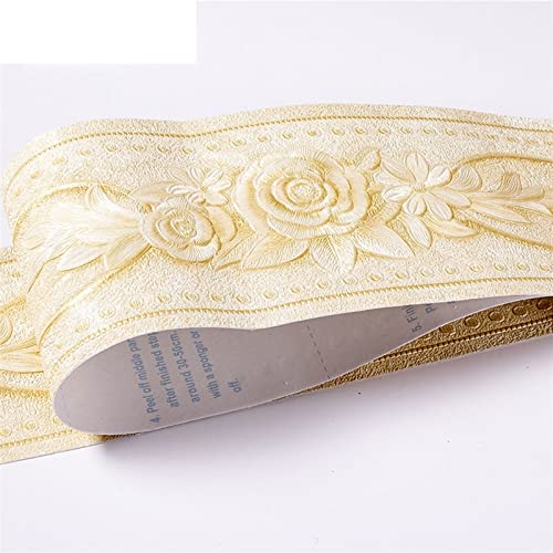 YZWHKJ Wandbordüre Selbstklebend Wasserdichte Baseboard Selbstklebende 5m Länge Hüfter Rand Wandaufkleber Relief Rustikale Fliesen Vintage Tapete Grenzen(Yellow peony) von YZWHKJ