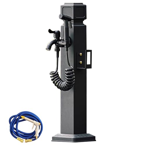 YZWZZXC Garten Wasserhahn Säule Garten Wassersäule für Draußen Doppelauslaufhahn mit Sprühpistole Dekorativer Springbrunnen für Bewässerung und Bewässerung von YZWZZXC