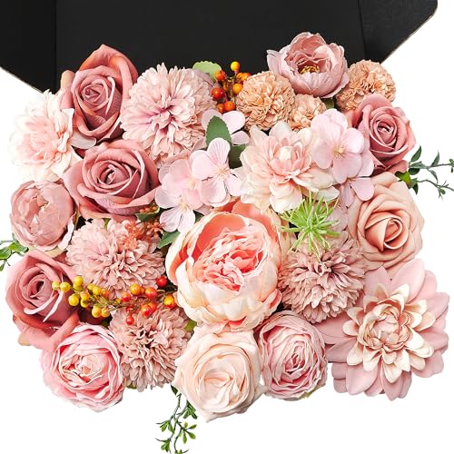 YZXZM Künstliche Blumen Combo Box Gefälschte Seide Schaum Blume Mix mit Drahtstiel, DIY Hochzeit Brautstrauß Dusche Party Home Decor (30-40 Stück) (Rosa) von YZXZM