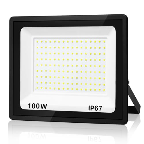 YZYFACAI 100W LED Strahler Außen，Superhell 10000LM LED Scheinwerfer，7000K Kaltweiß Außenstrahler,IP67 Wasserdichte Außenstrahler，für Hinterhof,Innenhöfe,Auffahrt,Garage,Flur,Garten von YZYFACAI