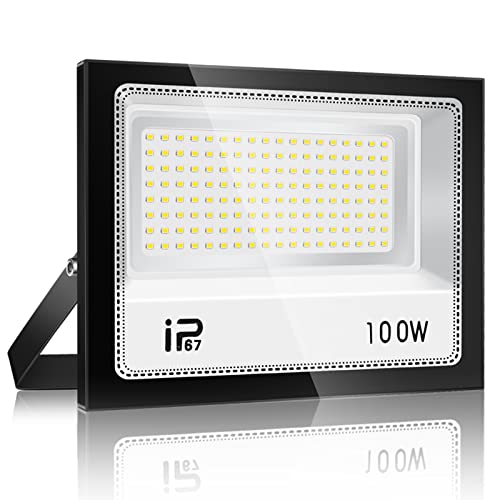 YZYFACAI 100W LED Strahler Außen，Superhell 10000LM LED Scheinwerfer，7000K Kaltweiß Scheinwerfer,IP67 Wasserdichte Außenstrahler，für Hinterhof,Innenhöfe,Auffahrt,Garage,Flur,Garten von YZYFACAI