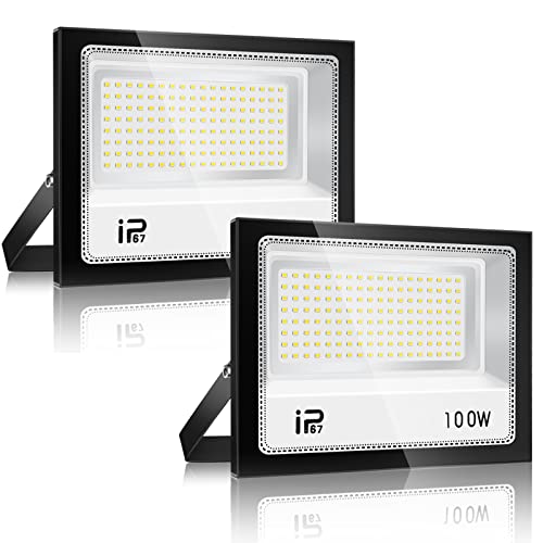 YZYFACAI 100W LED Strahler Außen，Superhell 10000LM LED Scheinwerfer 2Pcs，7000K Kaltweiß Scheinwerfer,IP67 Wasserdichte Außenstrahler，für Hinterhof,Innenhöfe,Auffahrt,Garage,Flur,Garten von YZYFACAI