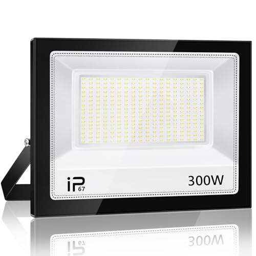 YZYFACAI 300W LED Strahler Außen，Superhell 30000LM LED Scheinwerfer，7000K Kaltweiß Scheinwerfer,IP67 Wasserdichte Außenstrahler，für Hinterhof,Innenhöfe,Auffahrt,Garage,Flur,Garten von YZYFACAI