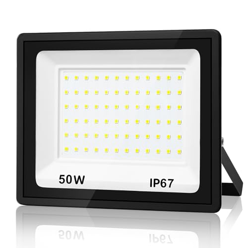 YZYFACAI 50W LED Strahler Außen，Superhell 5000LM LED Scheinwerfer，7000K Kaltweiß Außenstrahler,IP67 Wasserdichte Außenstrahler，für Hinterhof,Innenhöfe,Auffahrt,Garage,Flur,Garten von YZYFACAI