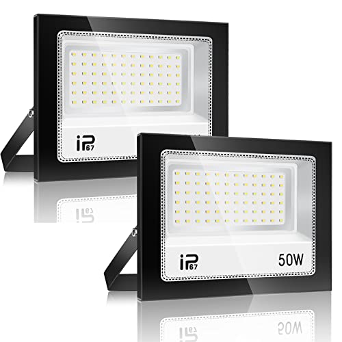 YZYFACAI 50W LED Strahler Außen，Superhell 5000LM LED Scheinwerfer 2Pcs，7000K Kaltweiß Scheinwerfer,IP67 Wasserdichte Außenstrahler，für Hinterhof,Innenhöfe,Auffahrt,Garage,Flur,Garten von YZYFACAI