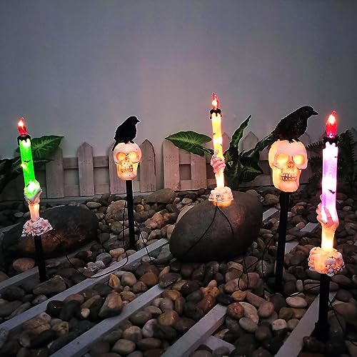 5 Pack LED Outdoor Solar Boden Einfügen Krähe Schädel Geist Hand Kerzen Lichter, wasserdichte Solar Innenhof Dekoration Halloween Lampe. von YZYOE