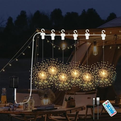 6-Pack LED Solar Warme Farbe Feuerwerk Lichter im Freien mit Fernbedienung, Wasserdichte Solar&USB angetriebene Hof Atmosphäre dekorative Lichter,8 Modi DIY Pfad Licht. 6-Pack LED Solar Warme Farbe Feuerwerk Lichter im Freien mit Fernbedienung, Wasserdichte Solar&USB angetriebene Hof Atmosphäre dekorative Lichter,8 Modi DIY Pfad Licht. von YZYOE