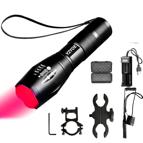 Wiederaufladbare rote Licht taktische Taschenlampe,500 Yard rote Jagd Licht Zoomable Taschenlampe, Hog Predator Leuchten mit Druckschalter Universal Picatinny Rail Mount Kit. Wiederaufladbare rote Licht taktische Taschenlampe,500 Yard rote Jagd Licht Zoomable Taschenlampe, Hog Predator Leuchten mit Druckschalter Universal Picatinny Rail Mount Kit. von YZYOE