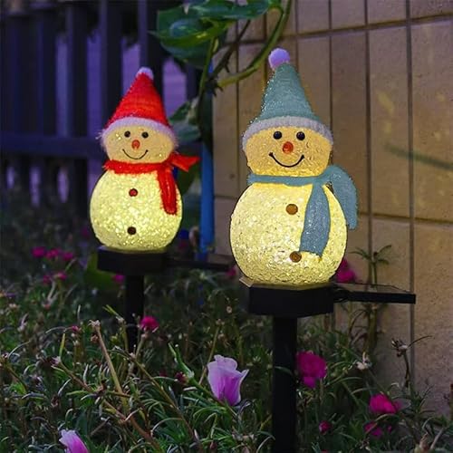 2 Pack LED-Solar-angetriebenen Reis Körner Schneemann Bodenstecker Licht, Weihnachtsatmosphäre im Freien dekorative Lampe, niedliche Hut Schneemann Innenhof warme Lichter. von YZYOE
