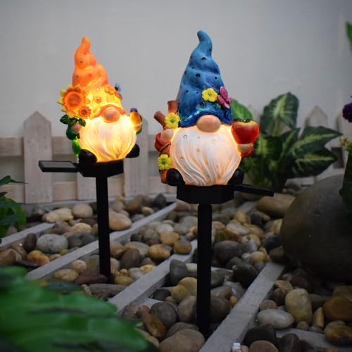 YZYOE 2 Packungen LED Solar-betriebene Zwerg-Elf-Lichter, Outdoor-Atmosphäre Dekoration Lichter und 2 niedliche Harz Zwerg-Elf Hof Landschaftslampe. von YZYOE