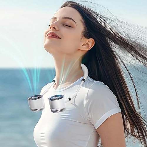 YZYOE Multifunktionaler wiederaufladbarer Halsventilator mit LED-Anzeigebildschirm, ein neuer tragbarer Ventilator für Arbeit und Leben, 4-Modus. von YZYOE