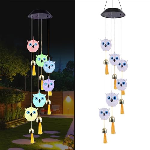 YZYOE Nettes Sonneneule Wind Chime Dekoratives Licht, Tier Wind Chimes mit Glocken, EIN Geschenk für Freunde mit beweglichen LED bunten dekorativen Lichtern im Freien. von YZYOE