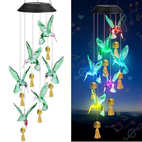 YZYOE Solar Kolibri Dekorative Wind Chime Licht mit Glocke, Ein Geschenk für Freunde mit beweglichen LED bunten dekorativen Lichtern im Freien. von YZYOE
