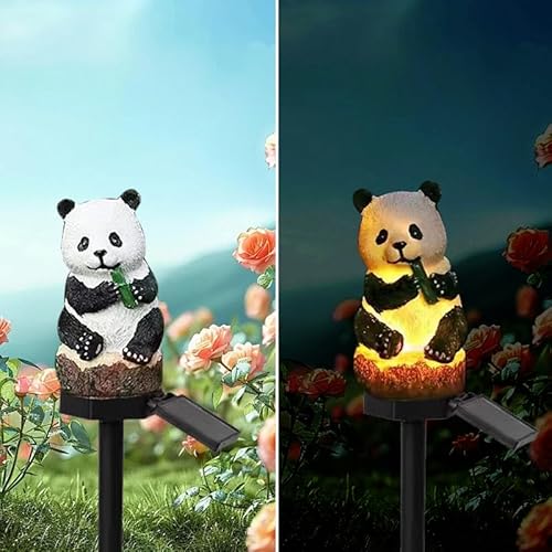 YZYOE Solarenergie Panda Licht, Garten Dekoration Harz Nette Tier Bodenlampe, Drahtlose Dämmerung zu Dämmerung LED Wandleuchten wasserdicht. von YZYOE