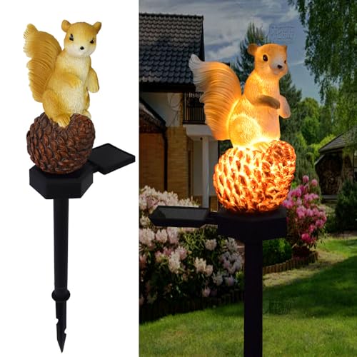 YZYOE Solarenergie Pinecone Eichhörnchen Licht, Garten Dekoration Harz niedliche Tier Bodenlampe, drahtlose Dämmerung zu Dawn LED Sconce Lichter wasserdicht. von YZYOE