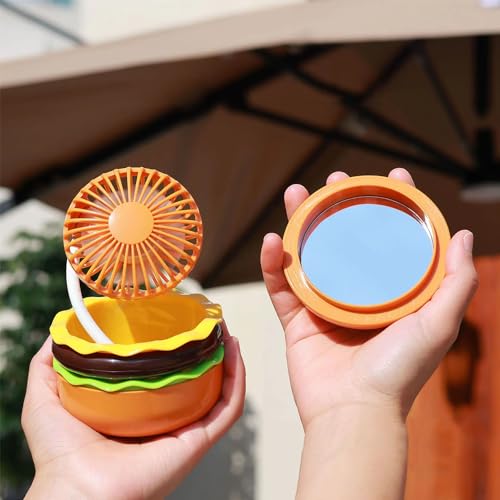 YZYOE Wiederaufladbare Hamburger Mini Fan, kreativer netter Spielzeug Fan mit Spiegel, 3-Speed Modus, kleines Geschenk für Familie und Freunde im Sommer. von YZYOE
