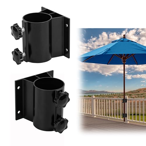 YZZHAJ 2 x Terrassenschirmhalter, Outdoor-Schirmständer, verstellbare Metall-Schirmklemme, Halterung für den Außenbereich, für Deckgeländer, Hof, Garten (passend für max. Außendurchmesser 5,1 cm) von YZZHAJ
