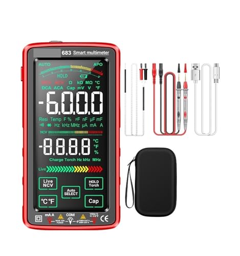 681/682/683 Pro 6000 Zählen Wiederaufladbares Digitalmultimeter Berührungsloser Spannungsprüfer Strommesser Elektrisches Messwerkzeug(683 Red) von YZZMY